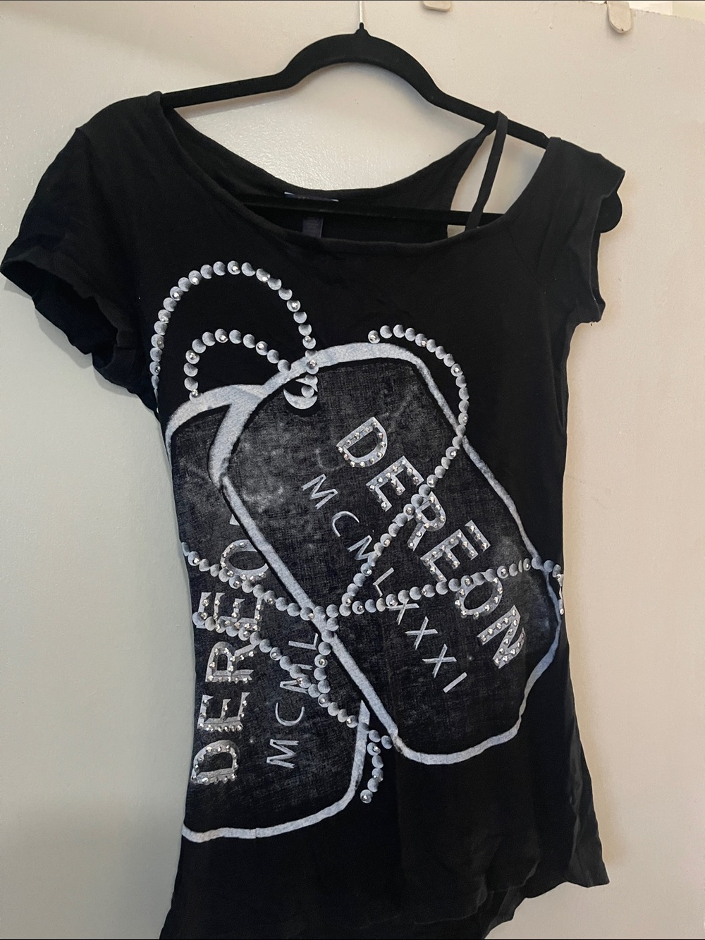 Dereon Black Short-Sleeve Graphic Tee with Silver Stud Accents